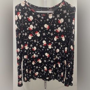 Celebrate Together Stretch Knit‎ Christmas Top Santa Candy Canes Black size L